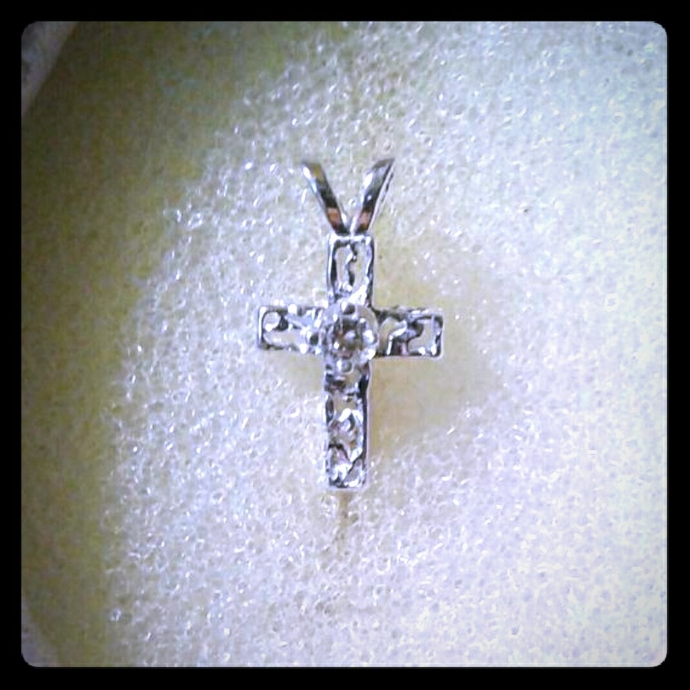 Natural Diamond Sterling Silver Cross Necklace(With Chain)